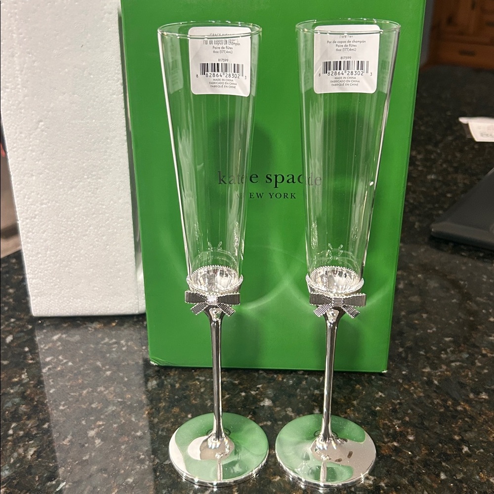 KATE SPADE for Lenox Champagne Flutes Pair “Grace Avenue” - Picture 7 of 10